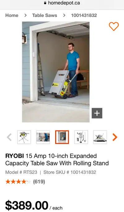 RYOBI 15 Amp 10-inch Expanded Capacity Table Saw, View more