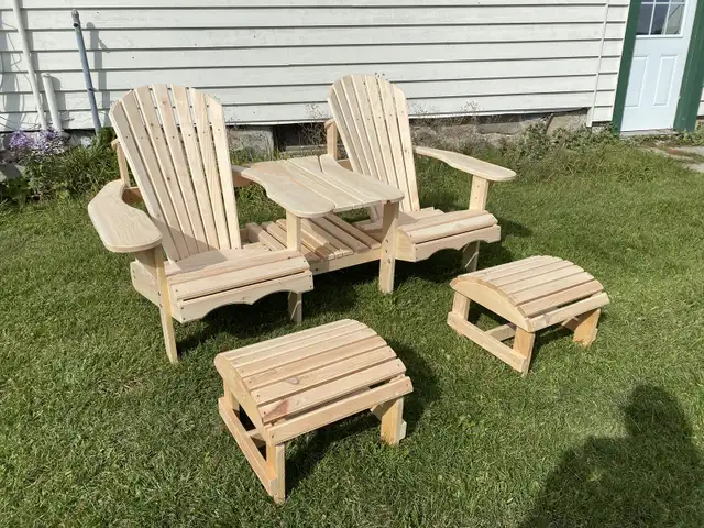 Double muskoka/adirondack garden chairs with table in Patio & Garden Furniture in Markham / York Region - Image 3