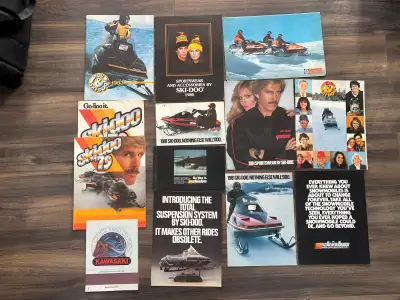 Old ski doo and Kawasaki brochures , all are good condition and complete . Make an offer . Mark 7057...