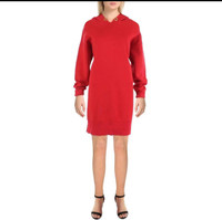 Michael Kors Womens Red Knit Hooded V-Neck Sweaterdress NWT