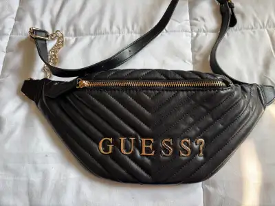 GUESS Quilted Black Belt Bag – Gold Logo Crossbody / Fanny Pack, View more