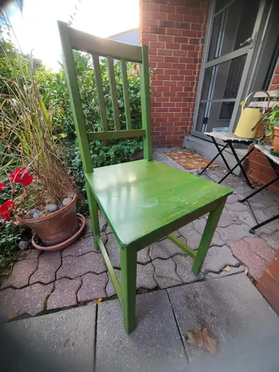 Trio of Vintage Green Wooden Dining Chairs – Rustic / Farmhouse, View more
