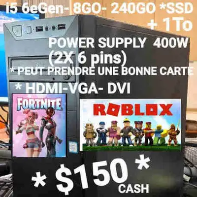 ORDINATEUR GAMING *DÉBUTANT -i5 6eGen- 8Go- 240go + 1To, View more