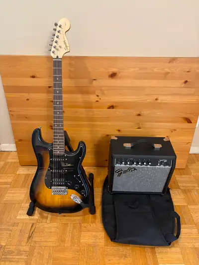 Selling a complete Squier Stratocaster electric guitar bundle in mint condition. The guitar has been...