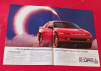 1990 MITSUBISHI ECLIPSE AWD TURBO RETRO ORIG CAR AD - AFFICHE