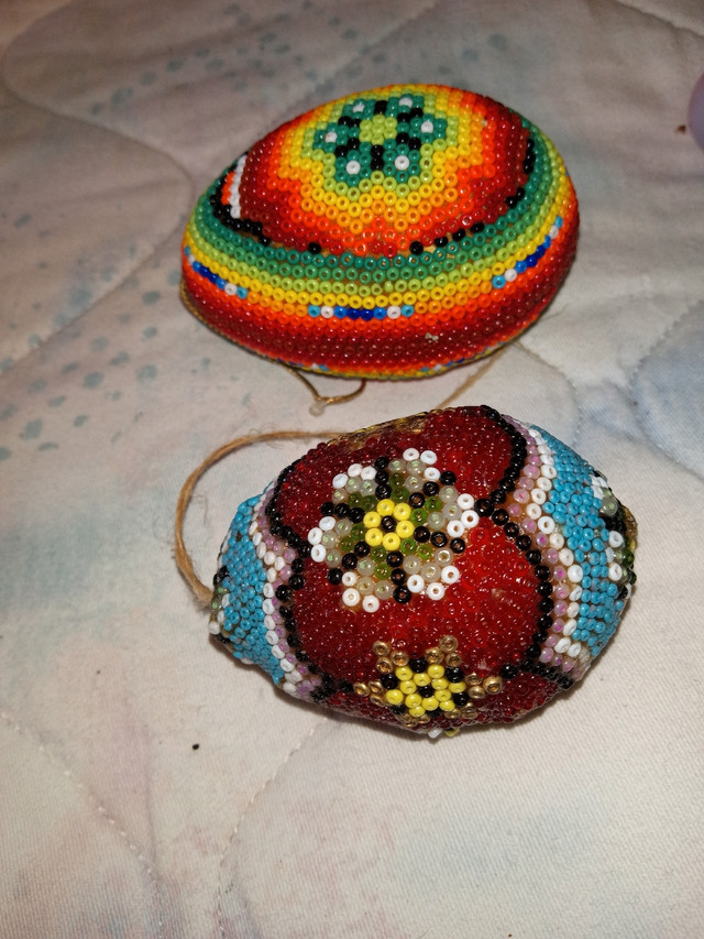 unique rare vibrant handmade beaded eggs (set of 2) in Arts & Collectibles in St. Catharines