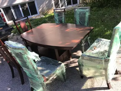 Wood Dining Room Table Set with Suede Seats, View more
