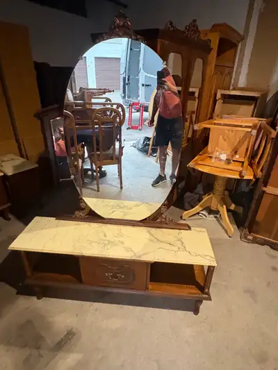 Free delivery used Antique Vanity Table with Mirror, View more