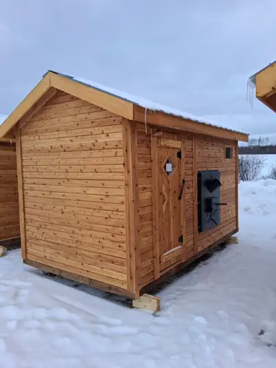 Custom made cedar saunas. Built from the log to the milled 2 x 4 T & G Cedar. Includes the wood fire...