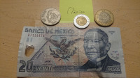 OBO Mexico 2 Nuevos Pesos AND 20 Peso BILL AND 10, 1 Peso COINS