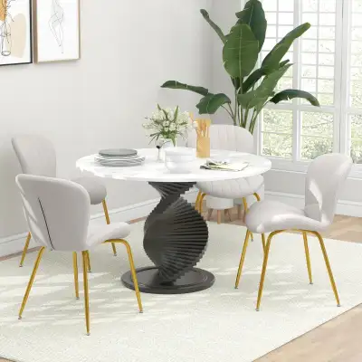 Set of 4 pieces Dining Chairs, Cream White Color , View more