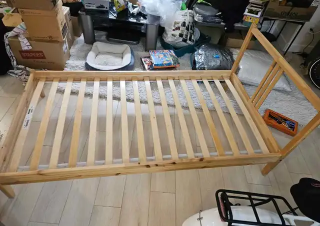 ikea pine wood Twin bed frame *Free delivery  in Beds & Mattresses in Vancouver - Image 3