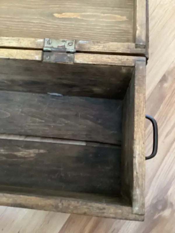 Antique Yellow Pine  Box Tool Chest Storage Hand Forged Handles in Arts & Collectibles in Winnipeg - Image 9