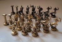 Vintage Metal 32 Pieces Chess Pieces - 16 Gold & 16 Silver