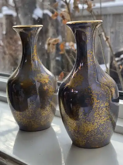 RARE CZECH ART DECO TWIN VASES SET OF 2 FANTASTIC SHAPE, View more