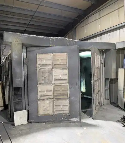 Binks brand cross draft paint booth. Needs new furnace heating system, needs TLC but usable. Come di...