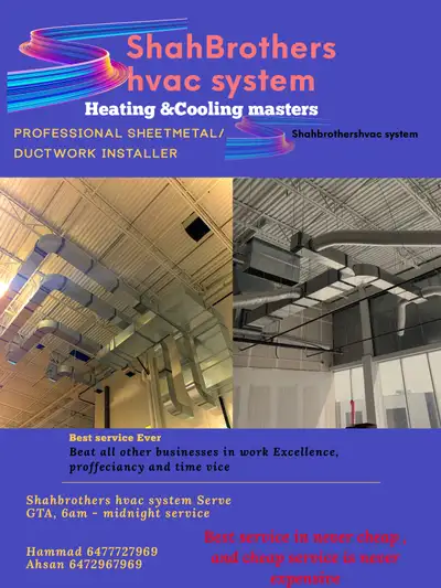 WE INSTALL SHEETMETAL / ductwork , commercial resedential and industrial , Kitchen hoods exhaust fan...