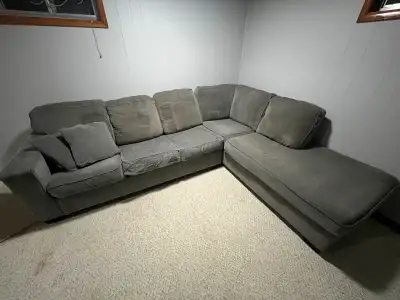 Grey Sectional Couch – Right Facing, 2-Piece with New Covers, View more