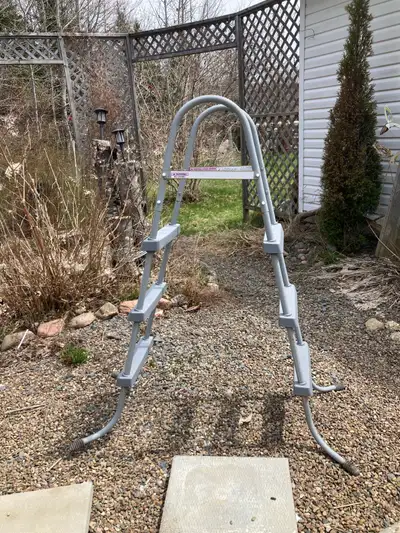 Fits above ground pool up to 40” deep. We have a new pool that is 48” deep so ladder isn’t tall enou...