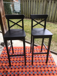 IKEA INGOLF (both$120)blackBar stools+Cushions likenew 