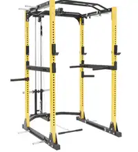Fitness factory Ultra power rack with lats pulldown attachment.