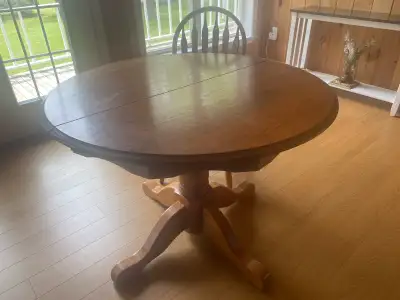 Round Oak Pedestal Table + 4 Oak Chairs , View more