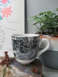 Porcelain Mug Black & White Pattern English Inn by 17th Century