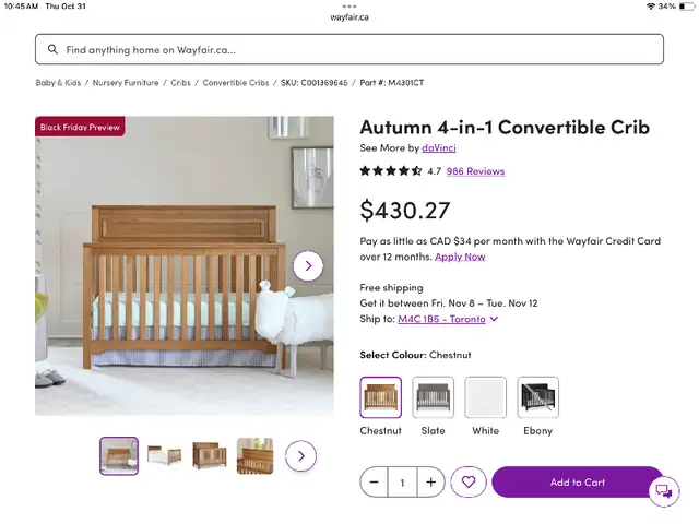DaVinci “Autumn” 4 in 1 crib in Cribs in City of Toronto - Image 6