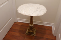 Vintage Custom made White Marble Side Table with Brass Base