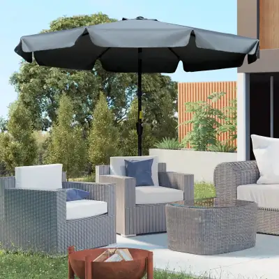 8.5 ft Outdoor Market Table Umbrella, Round Patio Umbrella with Tilt and Crank for Garden, Backyard,...