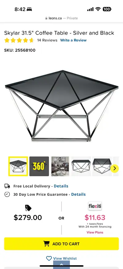 Coffee table from Leon’s purchased a year ago. From smoke free/pet free home. In excellent condition...