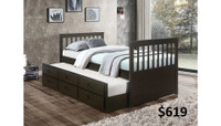 NEW SINGLE MATES BEDS WITH TRUNDLE & DRAWERS