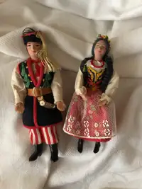 Pair of Polish Costume Dolls Hand Painted Clay Faces Detail