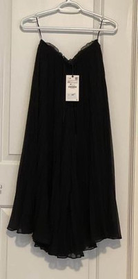 ZARA Women Pleated Divided Midi Skirt (Jupe-Culottes) Black