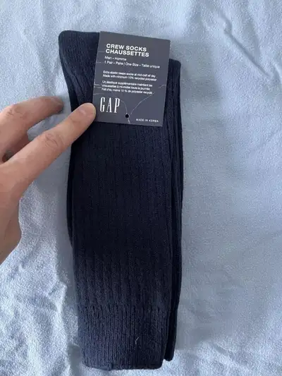 NEW GAP Men Navy Blue Cotton Socks Thick Ribbed Mid-Calf Korea, View more