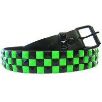 Unisex (Size 36) Black & Green Pyramid Stud Belt