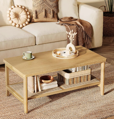2-Tier Coffee Table Rattan Storage Shelf, View more