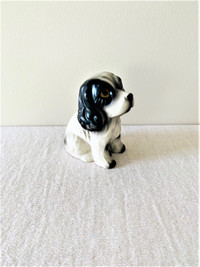 DOG FIGURINE BLACK AND WHITE SPANIEL MADE IN JAPAN