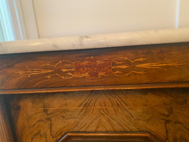 Antique sideboard: walnut with inlay and white marble in Other in Calgary - Image 2