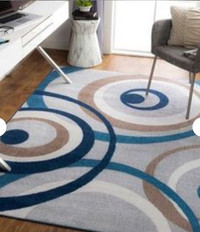 NEW Modern blue brown gray area rug stain resistant