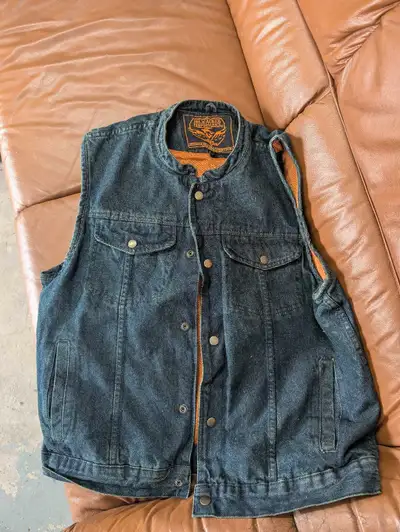 Men's large jean motorcycle vest. Worn twice. 65.00 obo