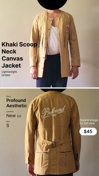 Khaki Scoop Neck Canvas Unisex Profound Aesthetic Jacket
