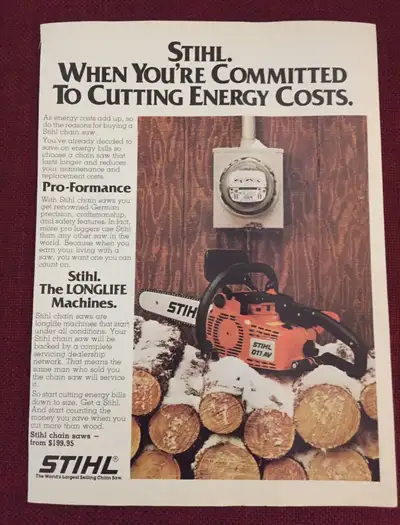 « Stihl. When you’re committed to cutting energy costs. » Dimensions : 8 1/4 inches wide by 11 inche...