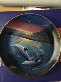 Franklin Mint Collectors Plate "Night of the Dolphin" 22k gold