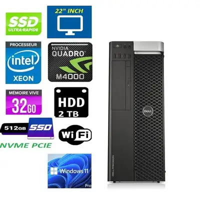 Dell T5810 xeon E5 32GIG RAM SSD 500 QUADRO M4000+ 22 ″ ecran, View more