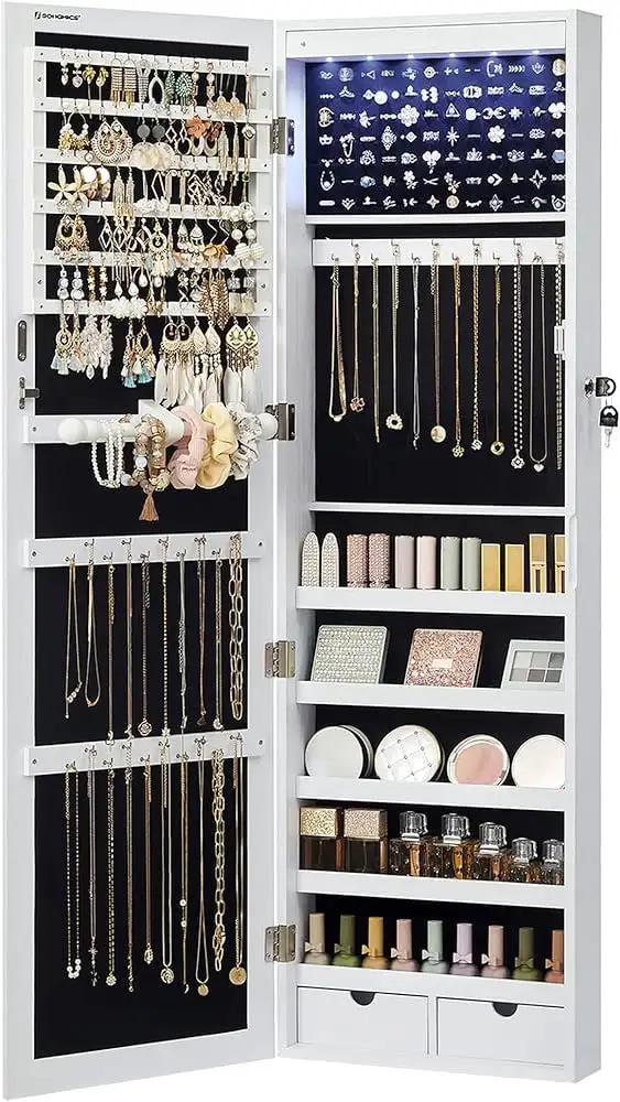 6 LEDs Mirror Jewelry Cabinet, 47.2-Inch Tall Lockable Wall or in Home Décor & Accents in Markham / York Region - Image 10
