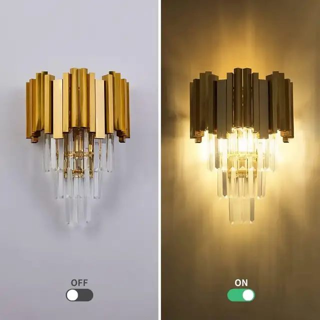 Modern Crystal Wall Sconce Lighting Gold Wall Sconce Crystal Hal in Indoor Lighting & Fans in Gatineau - Image 3