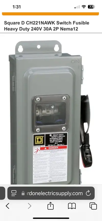 New in box Schneider Square D 30 amp fused disconnect. Comes with fuses. Purchased for a project and...