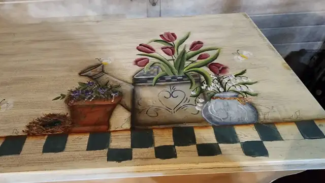 small wood table rectangle Flower pot Art work painting in Other Tables in Oakville / Halton Region - Image 10