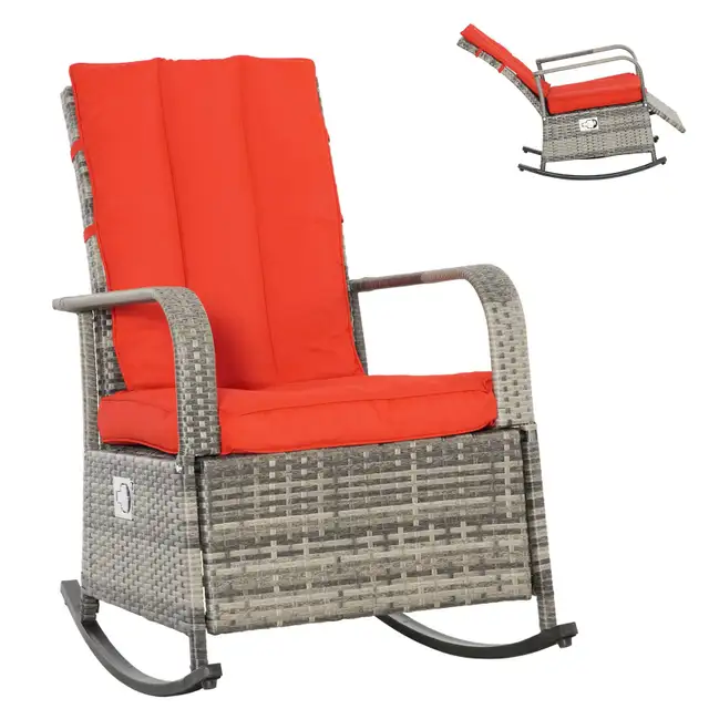 Outsunny Outdoor Wicker Rocking Chair with Cushion in Patio & Garden Furniture in City of Toronto - Image 2